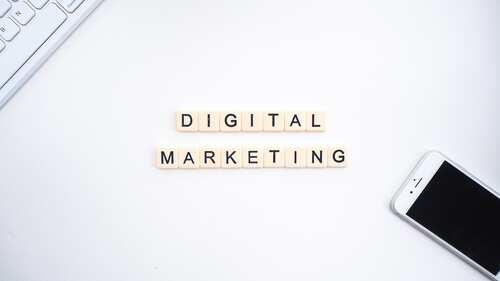 Scrabble letters spelling Digital Marketing