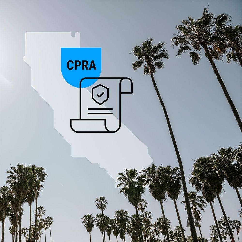 Palm trees, California map and CPRA shield