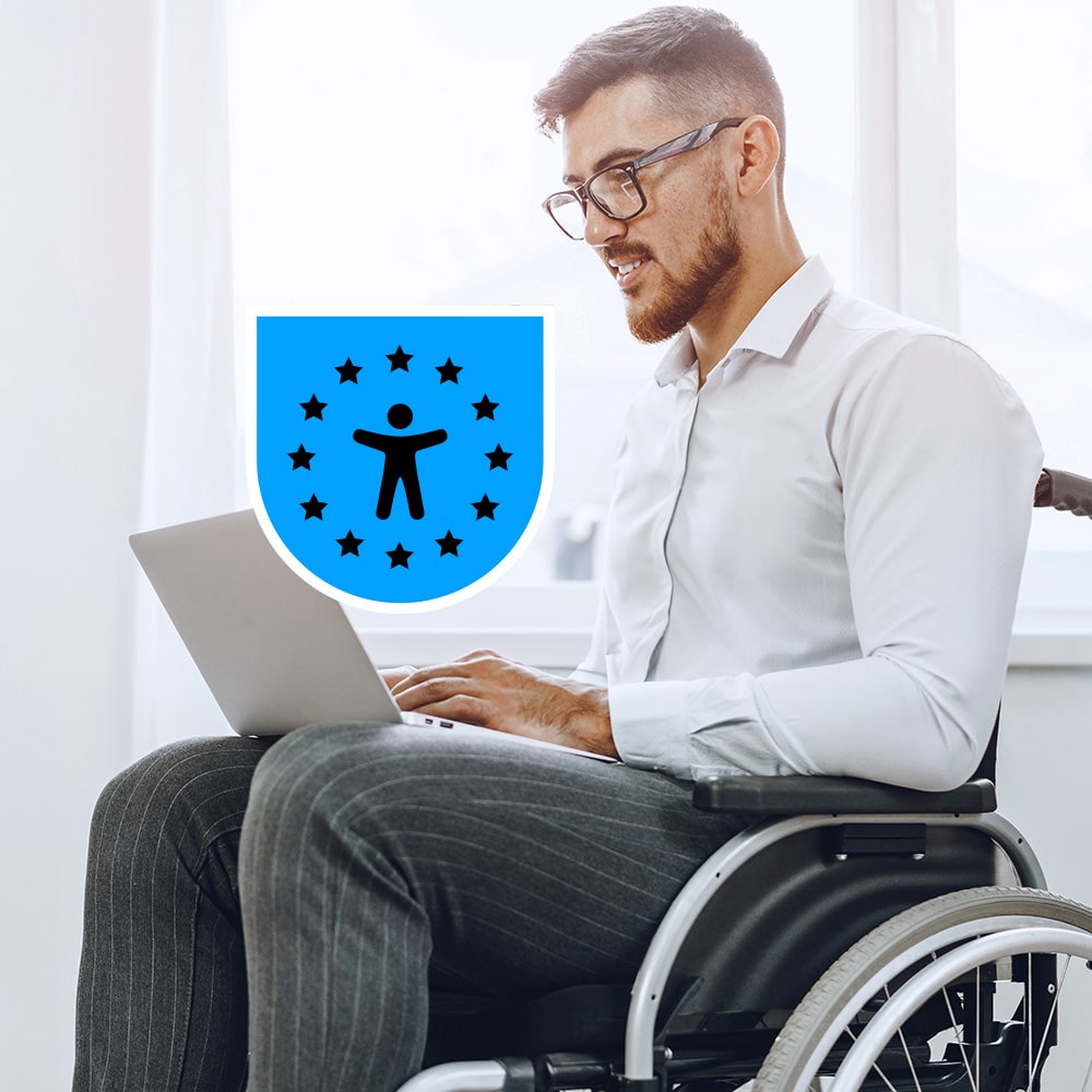 A man with laptop and accessibility icon