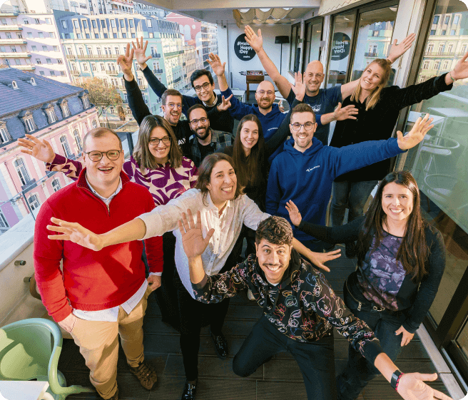 Usercentrics team members having their arms open