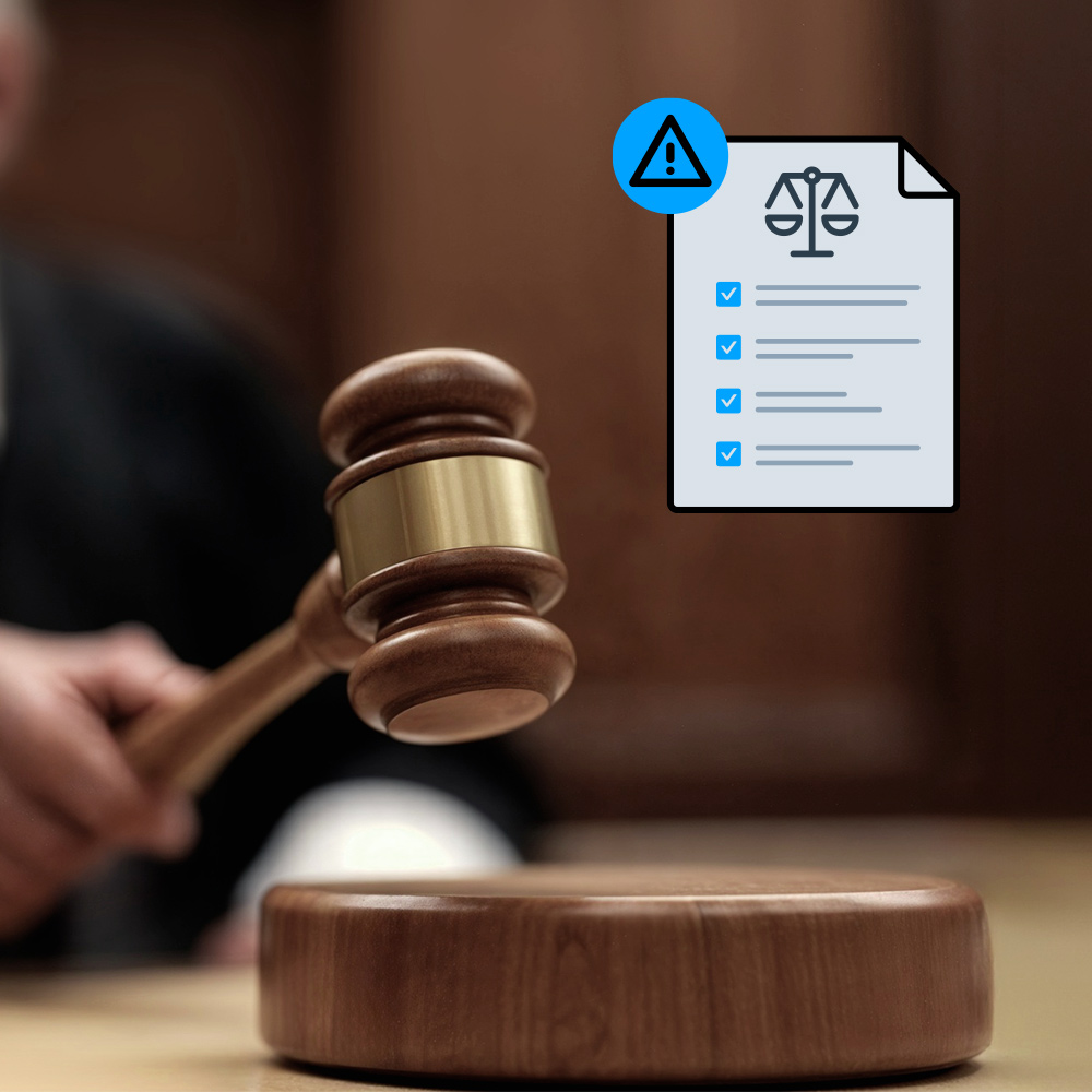Image of a gavel and an icon of a privacy document