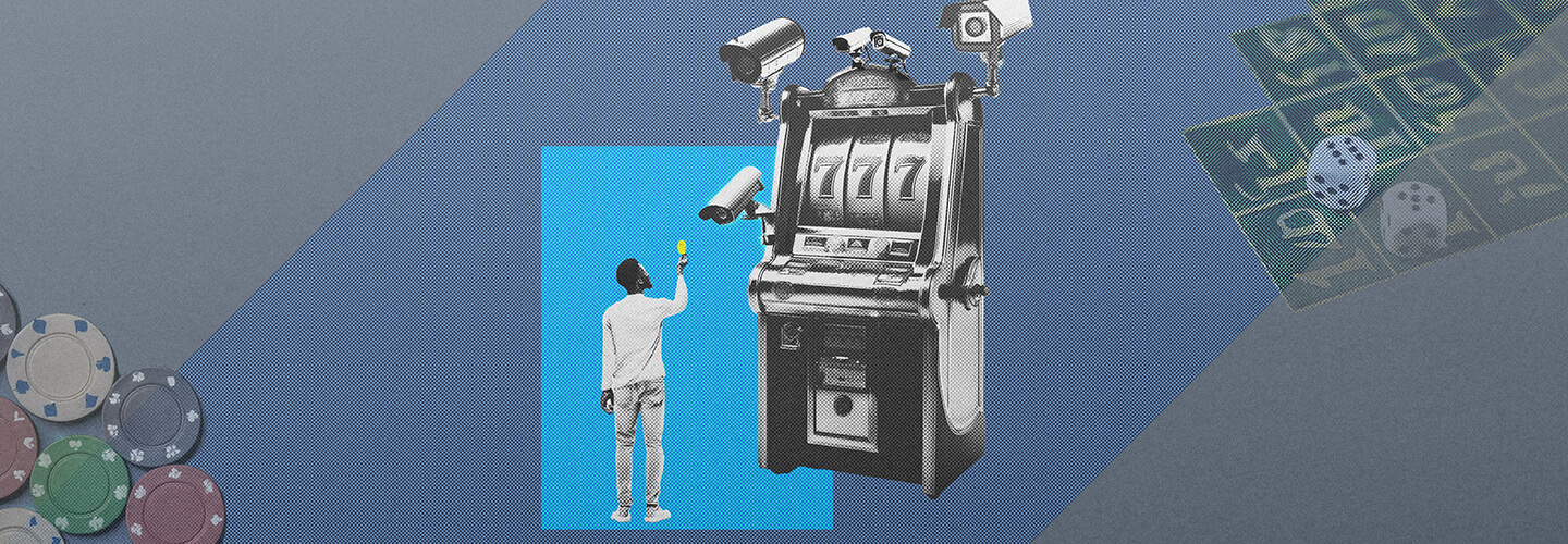 Illustration showing a person in front of a machine