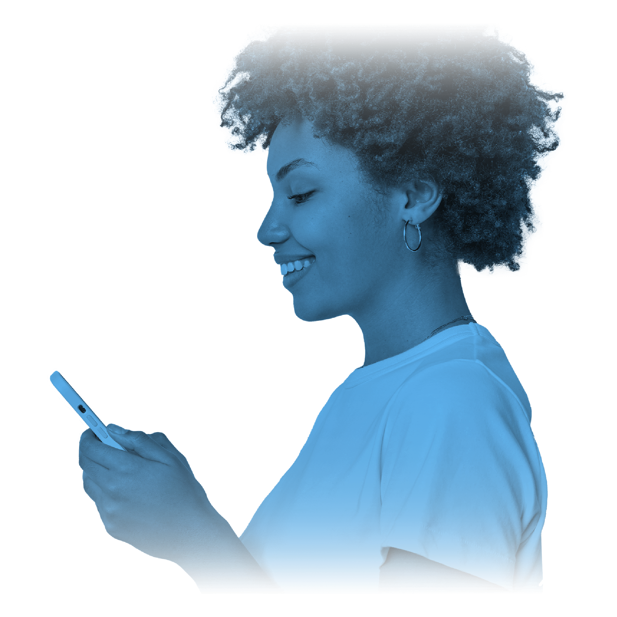 Image of a woman from her side holding a phone