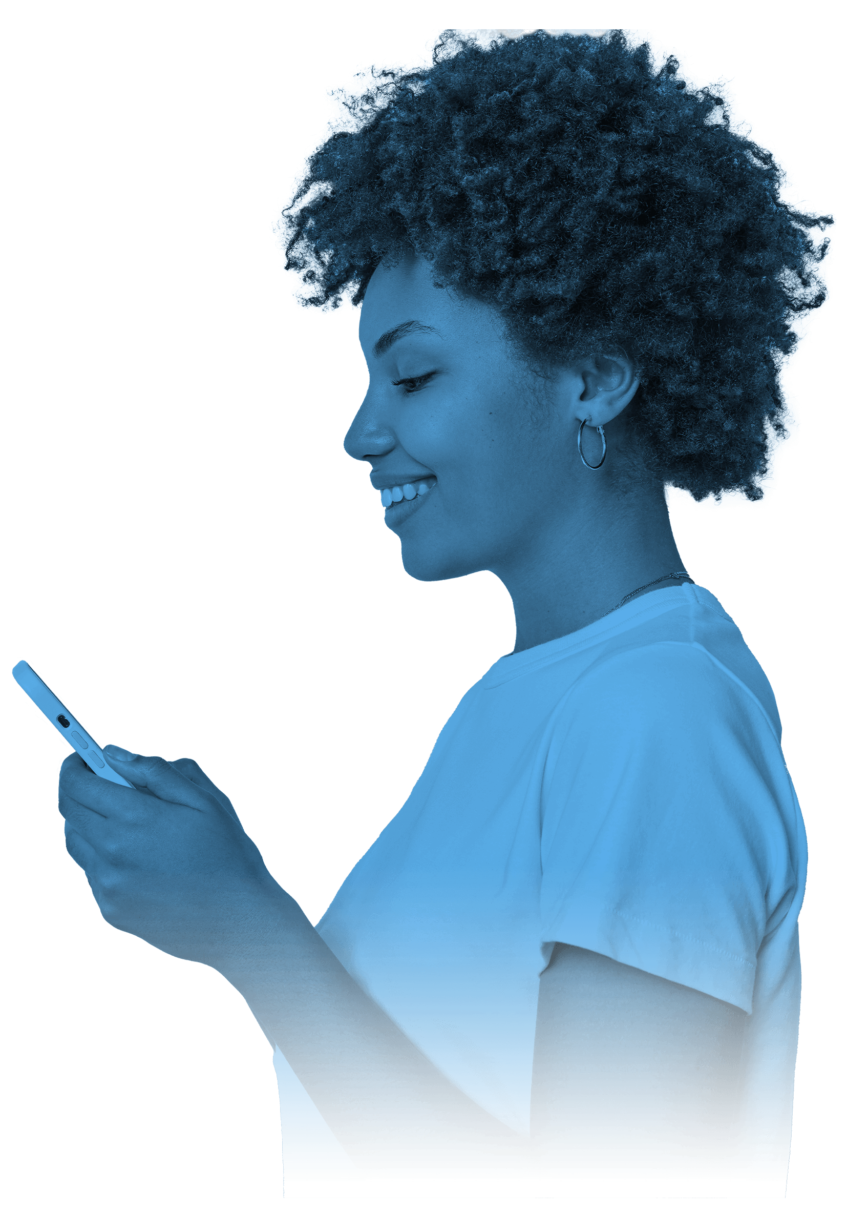 Image of a woman from her side holding a phone