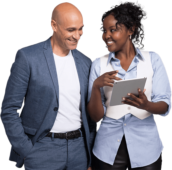 Woman showing a tablet to a man