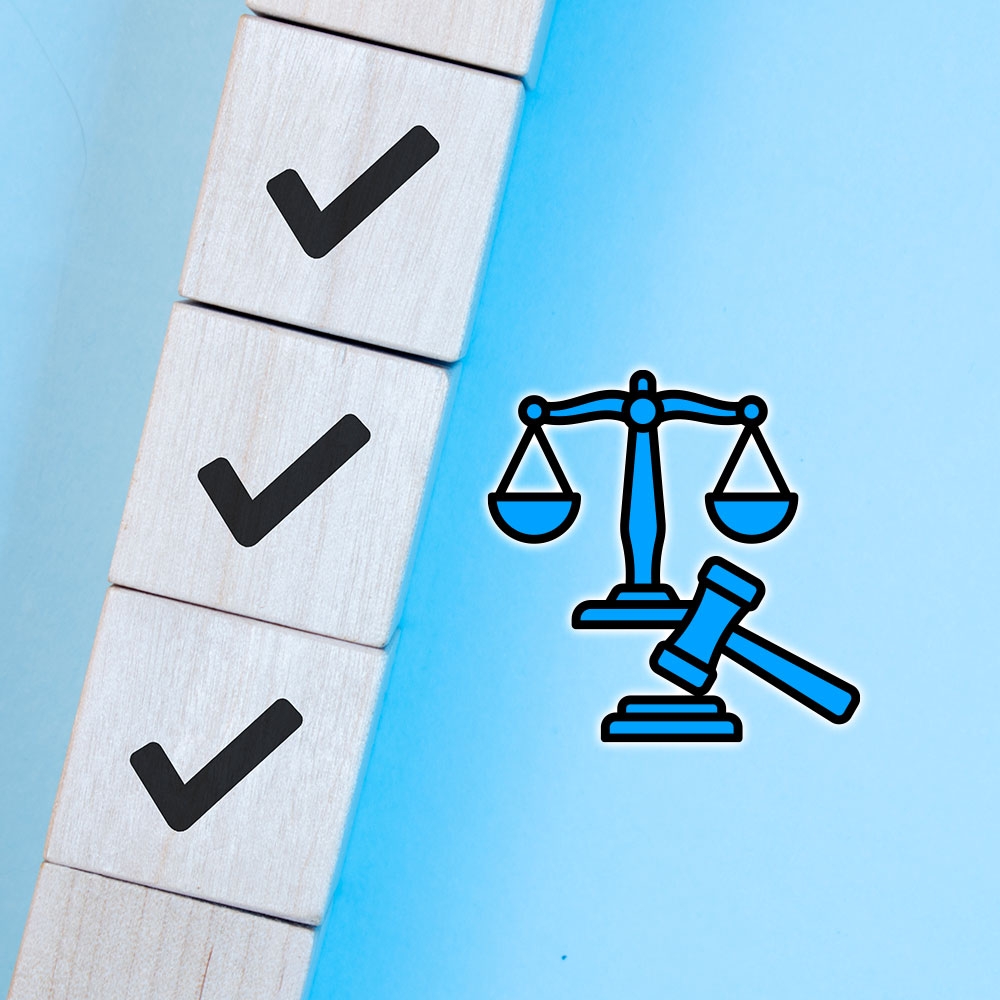 Illustration of a scale of justice and some verification checks