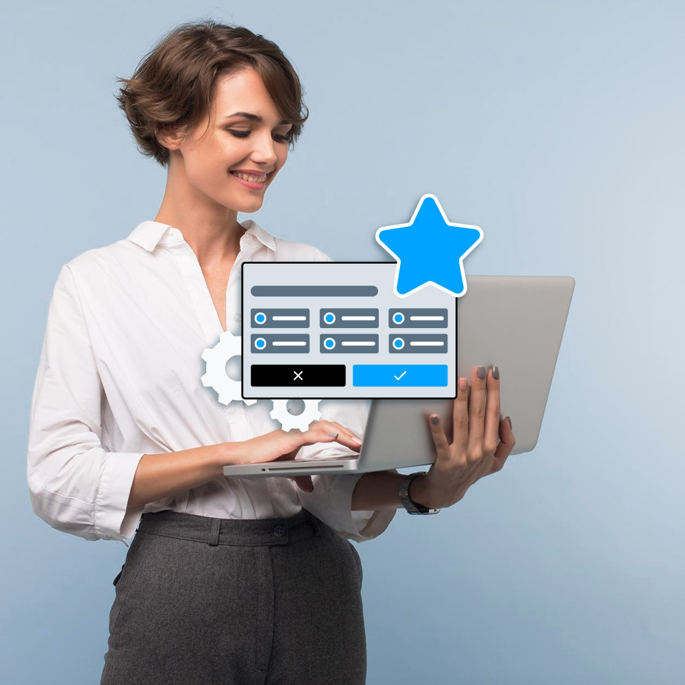 Image of a woman holding a laptop