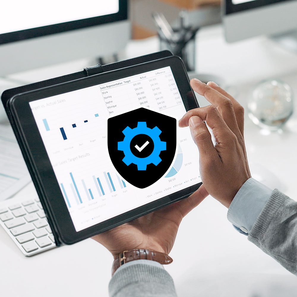 Image of a tablet device and someone manipulating it